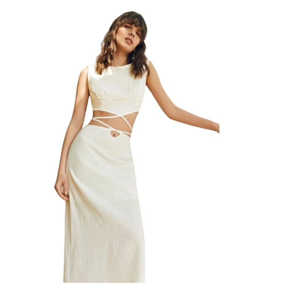 HYFVE White / Pink Crop Top attached to a long-Zippered Skirt/ one piece